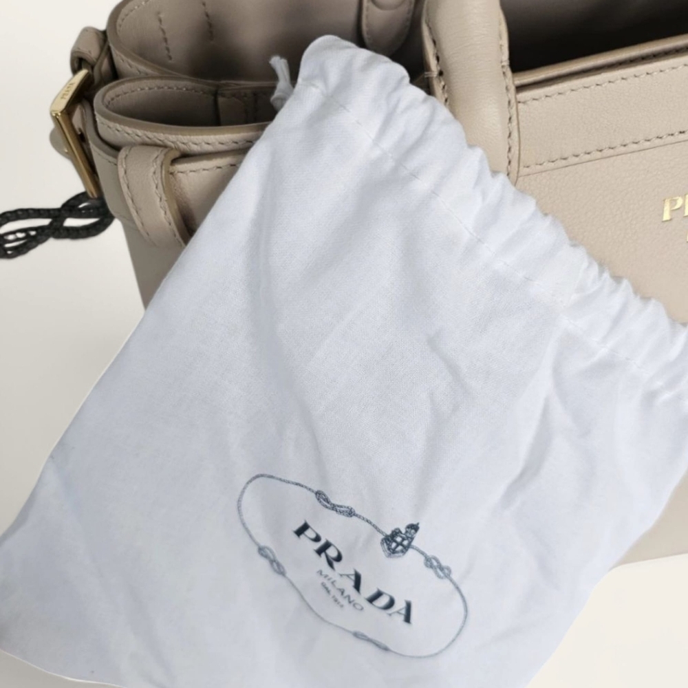 NWT PRADA Buckle Medium Leather Handbag with Double Belt  Ivory - Picture 9 of 9